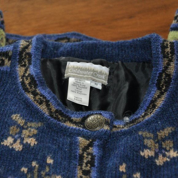 Coldwater Creek Floral Shetland Wool KNIT Cardigan SWEATER METAL BUTTONS Coat Sm - Picture 7 of 7